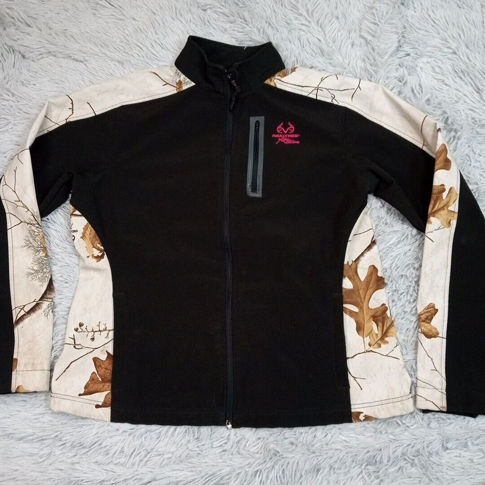 Realtree Jacket‎ Womens M Black Xtra Colors Camo Gorpcore Pockets Zip Up Hunting